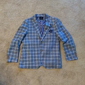 Mens NWT TaylorByrd Modern Blazer Sport Coat Windowpane Plaid Blue White 42 R